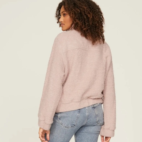 Michael Stars Leti Bomber Teddy Jacket Pink Faux Shearling Alpaca Blend - Picture 3 of 5